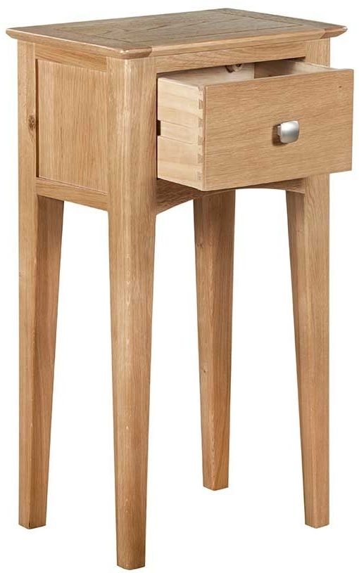 Product photograph of Lowell Natural Oak Narrow Telephone Table - 1 Drawer from Choice Furniture Superstore.