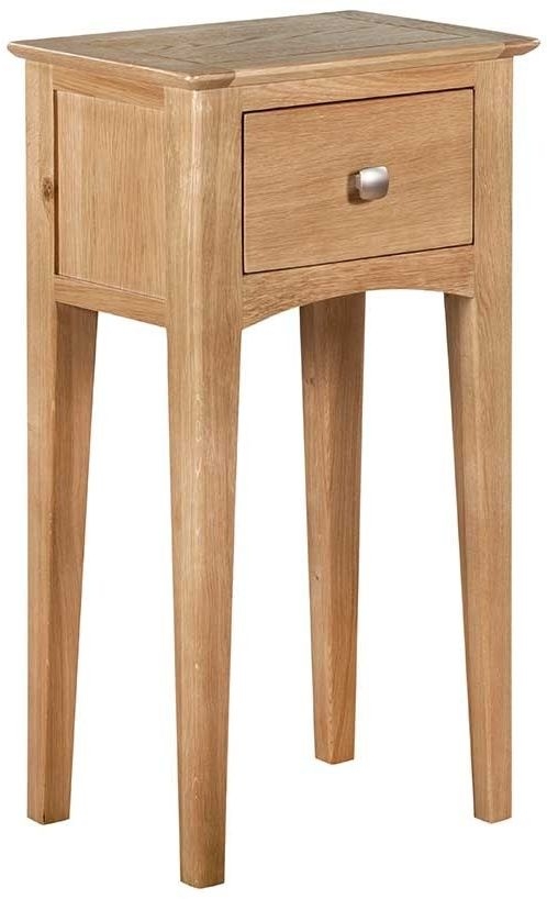 Product photograph of Lowell Natural Oak Narrow Telephone Table - 1 Drawer from Choice Furniture Superstore.