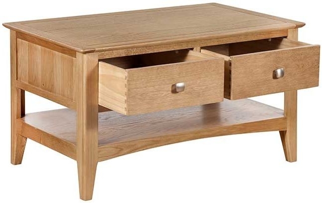 Product photograph of Lowell Natural Oak Coffee Table With 4 Drawer Storage from Choice Furniture Superstore.