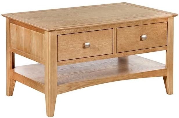 Product photograph of Lowell Natural Oak Coffee Table With 4 Drawer Storage from Choice Furniture Superstore.