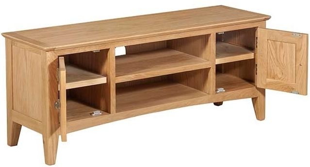 Product photograph of Lowell Natural Oak Large Tv Unit 120cm W With Storage For Television Upto 43in Plasma from Choice Furniture Superstore.