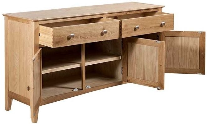 Product photograph of Lowell Natural Oak Medium Sideboard 140cm W With 3 Doors And 2 Drawers from Choice Furniture Superstore.