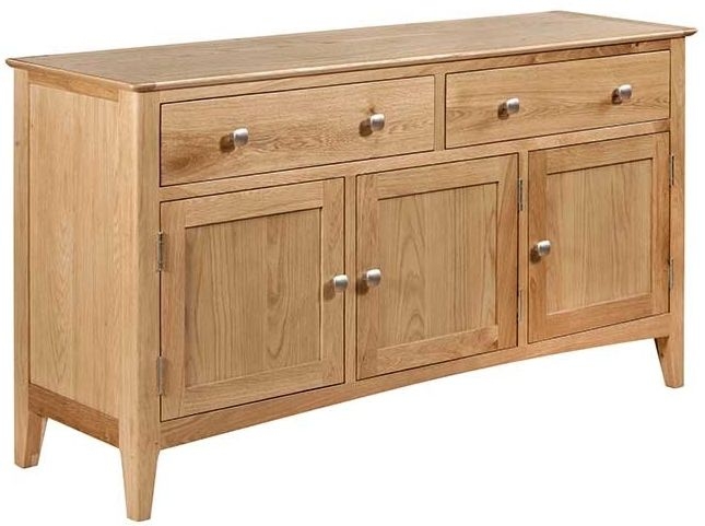 Product photograph of Lowell Natural Oak Medium Sideboard 140cm W With 3 Doors And 2 Drawers from Choice Furniture Superstore.