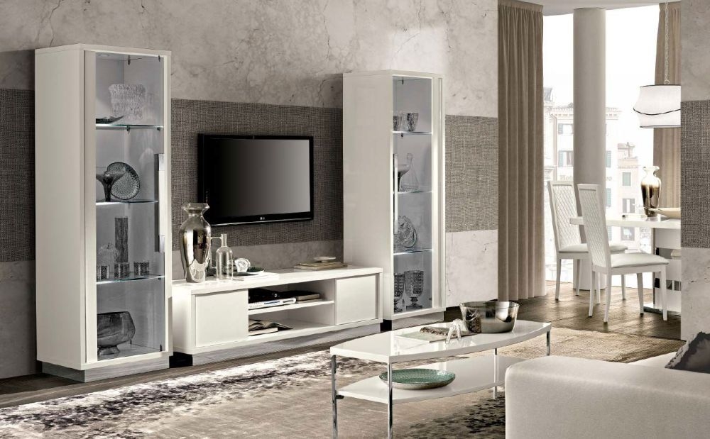 Product photograph of Modum Roma White Italian Slim 1 Door Vitrine - Lhf from Choice Furniture Superstore.