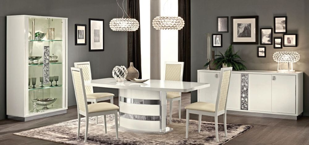 Product photograph of Camel Roma Day White Italian Butterfly Extending Dining Table And 6 Rombi Upholstered Chairs from Choice Furniture Superstore.