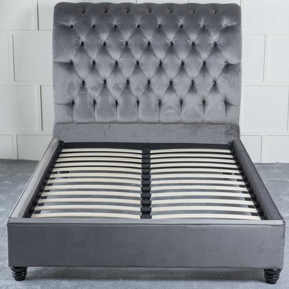 Product photograph of Ellis Grey Velvet Fabric Upholstered 5ft King Size Bed from Choice Furniture Superstore.
