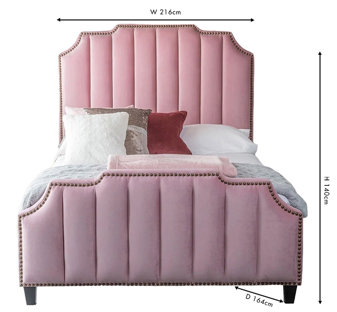 Product photograph of Art Deco Blush Pink Velvet Fabric Upholstered 5ft King Size Bed from Choice Furniture Superstore.