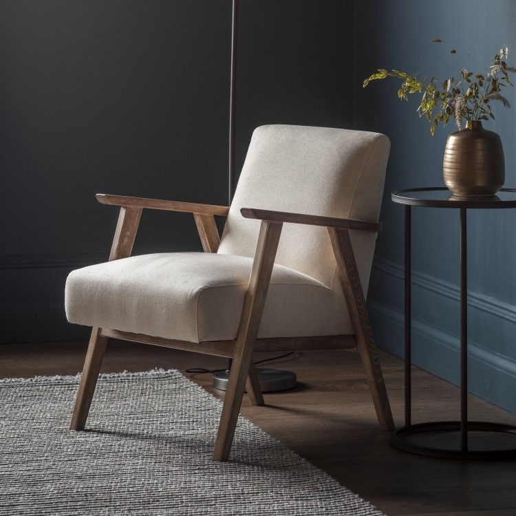 Product photograph of Neyland Natural Linen Fabric Armchair from Choice Furniture Superstore.