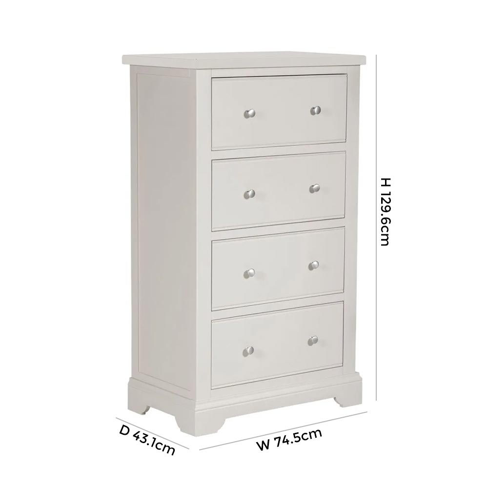 Product photograph of Berkeley Grey Painted 4 Drawer Tall Chest from Choice Furniture Superstore.