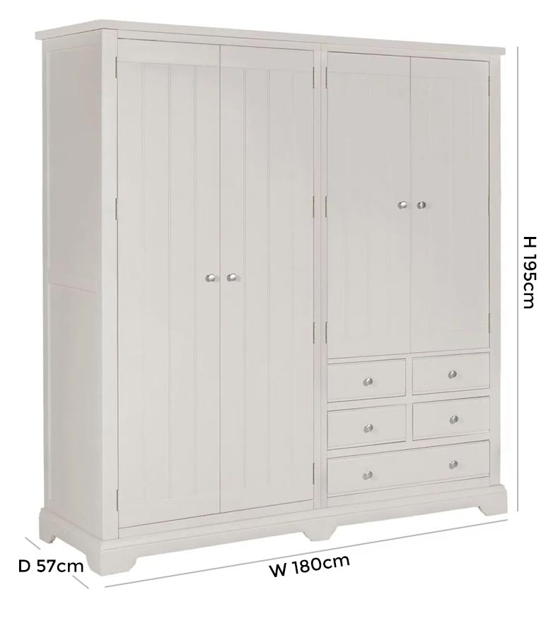 Product photograph of Berkeley Grey Painted 4 Door 5 Drawer Wardrobe from Choice Furniture Superstore.