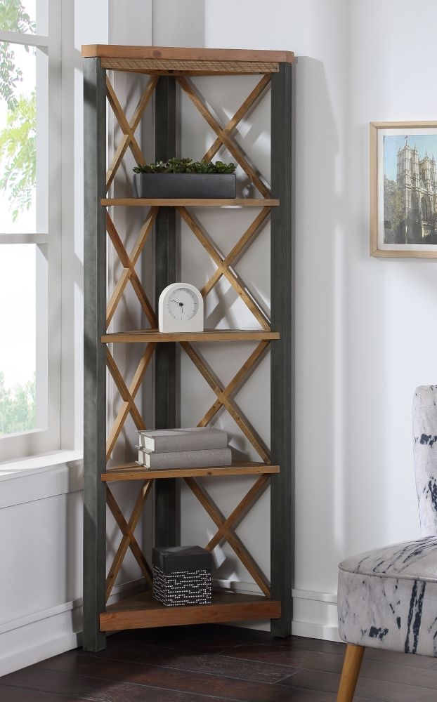 Urban Elegance Reclaimed Wood Large Corner Bookcase