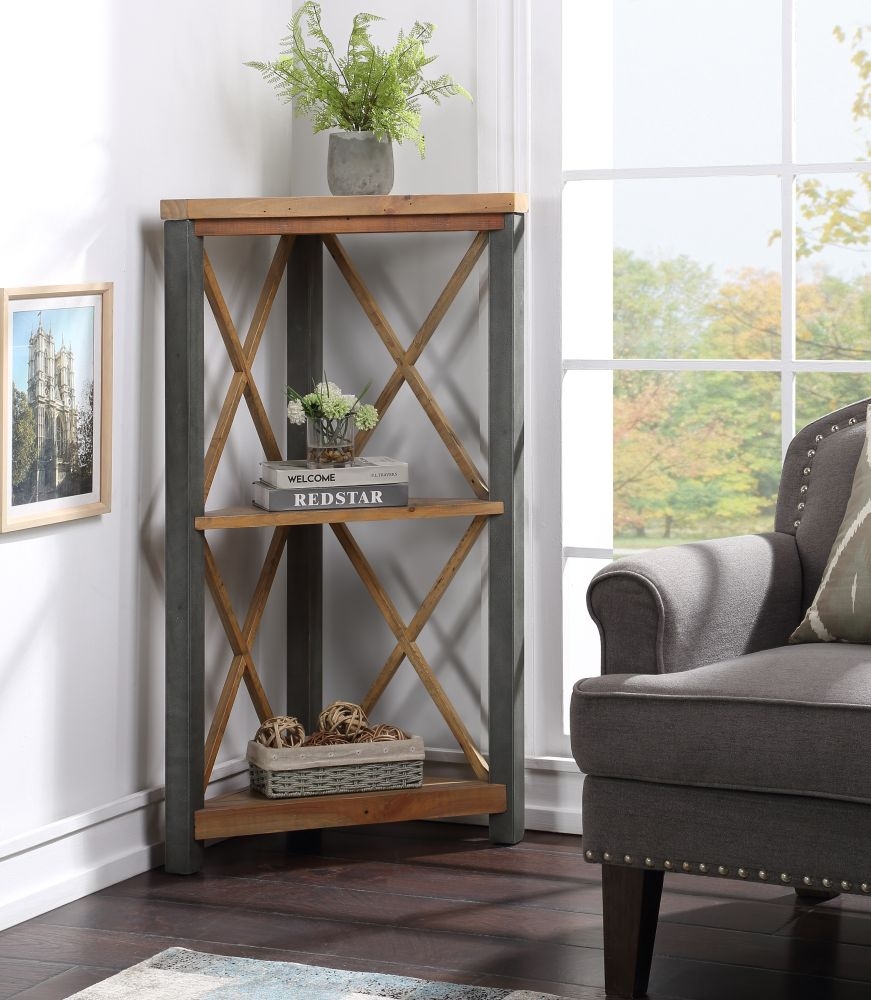 Product photograph of Urban Elegance Reclaimed Wood Small Corner Bookcase from Choice Furniture Superstore.