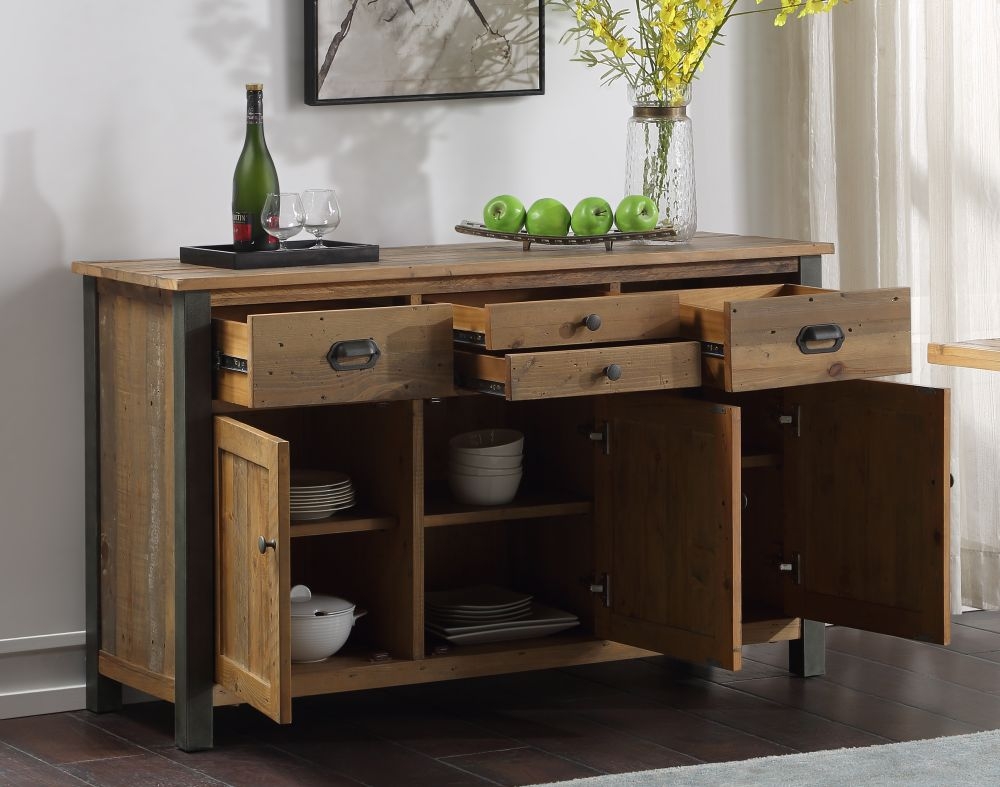 Product photograph of Urban Elegance Reclaimed Wood 3 Drawer Sideboard from Choice Furniture Superstore.