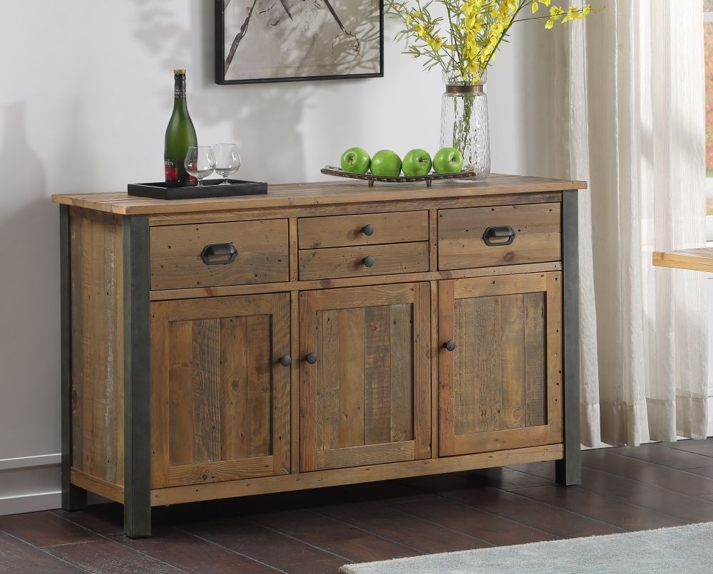 Product photograph of Urban Elegance Reclaimed Wood 3 Drawer Sideboard from Choice Furniture Superstore.