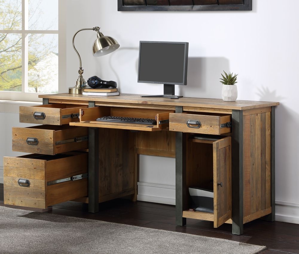 Product photograph of Urban Elegance Reclaimed Wood Twin Pedestal Home Office Desk from Choice Furniture Superstore.