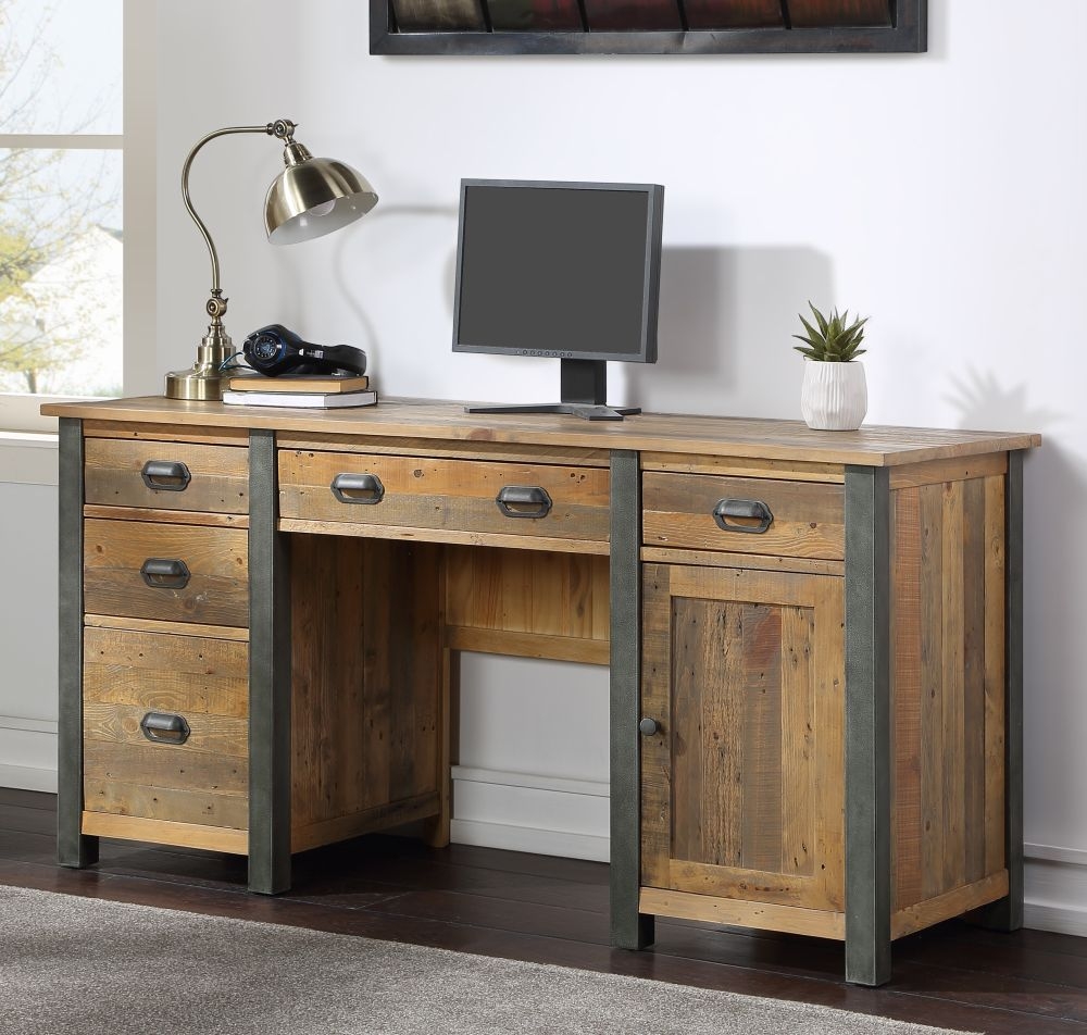 Product photograph of Urban Elegance Reclaimed Wood Twin Pedestal Home Office Desk from Choice Furniture Superstore.