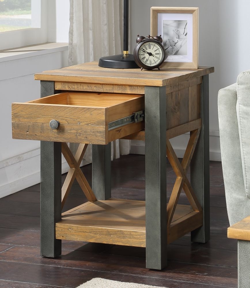 Product photograph of Urban Elegance Reclaimed Wood 1 Drawer Lamp Table from Choice Furniture Superstore.