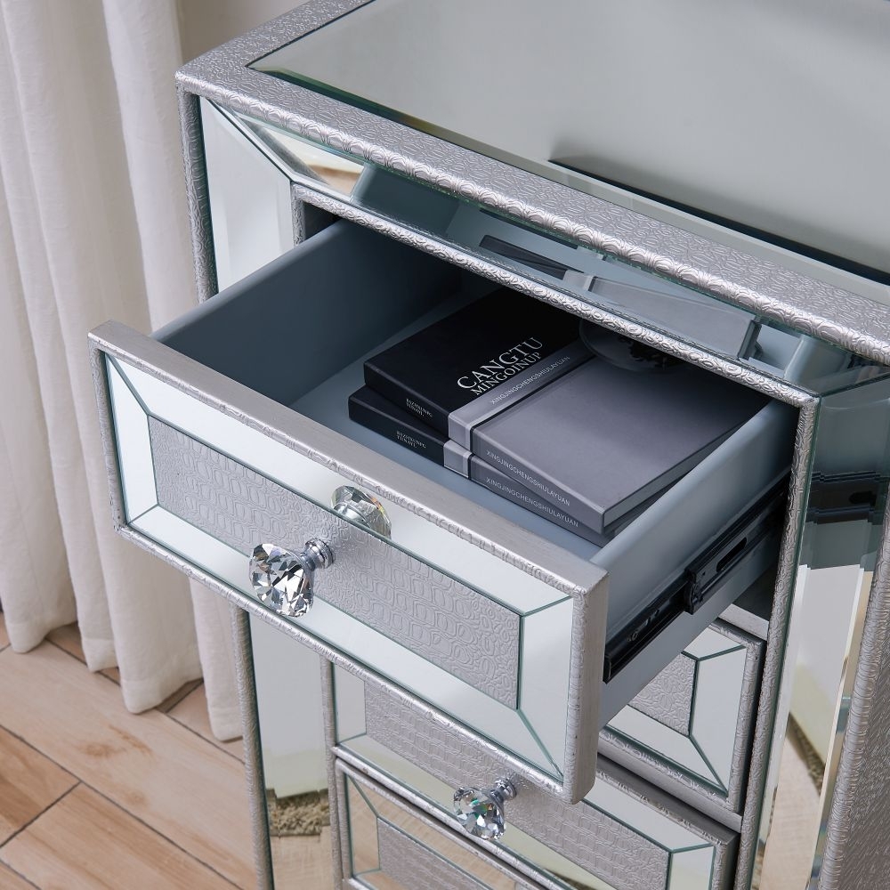 Product photograph of Sofia Mirrored 5 Drawer Tall Boy Chest from Choice Furniture Superstore.
