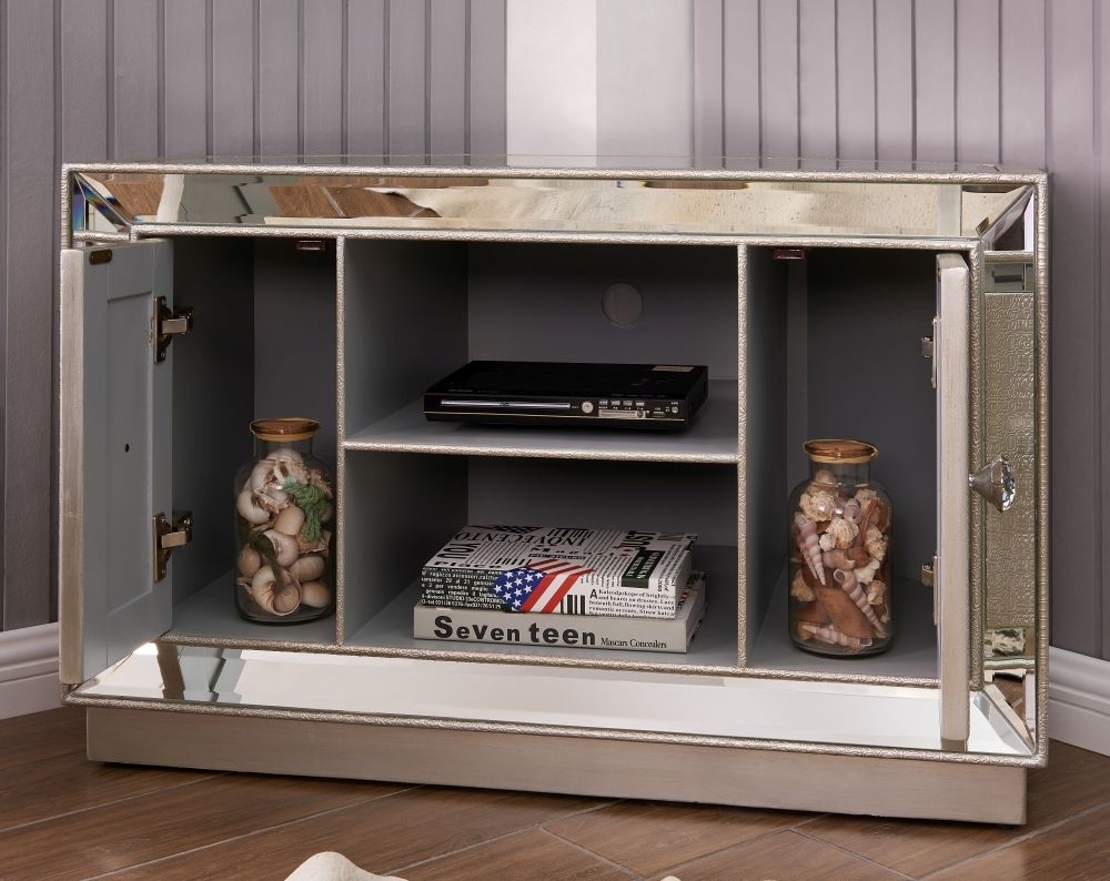 Product photograph of Armagh Mirrored Corner Tv Unit from Choice Furniture Superstore.