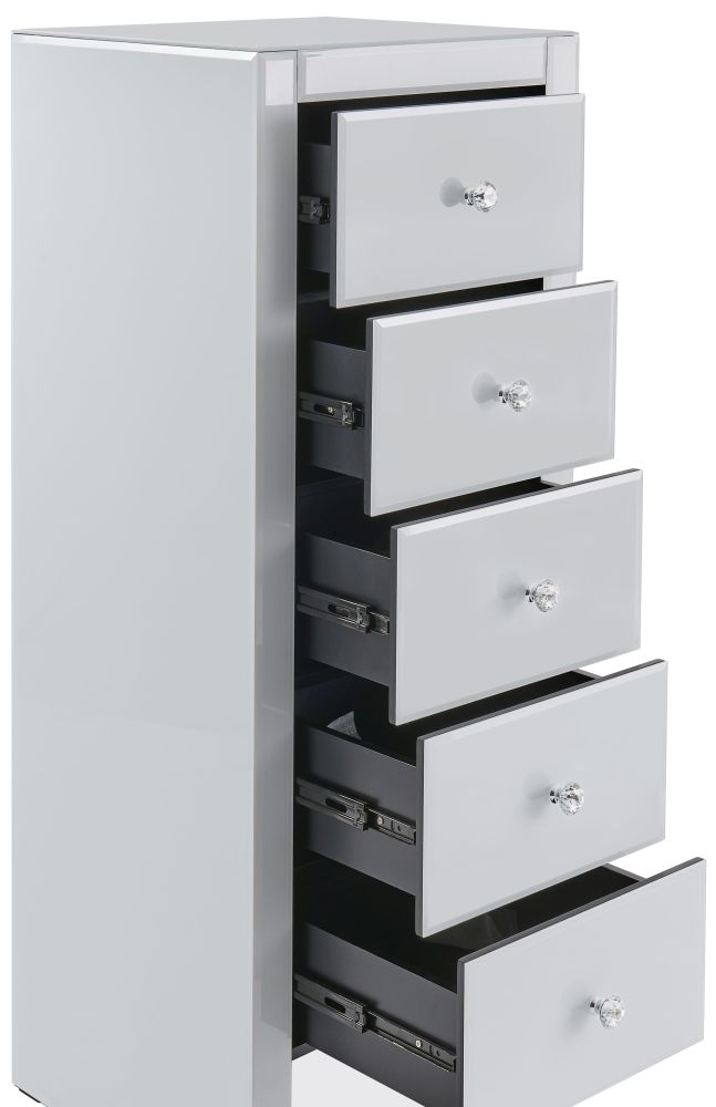 Product photograph of Bangor White Glass 5 Drawer Tall Chest from Choice Furniture Superstore.