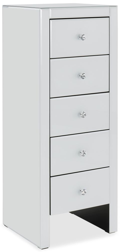 Product photograph of Bangor White Glass 5 Drawer Tall Chest from Choice Furniture Superstore.