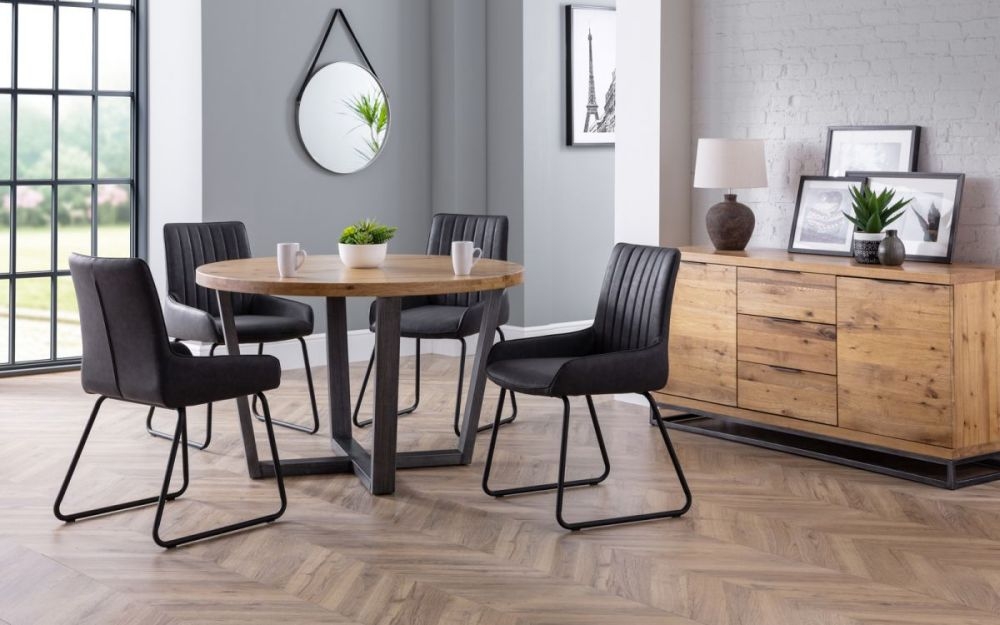 Product photograph of Brooklyn Rustic Oak 4 Seater Round Dining Table And 4 Soho Chairs from Choice Furniture Superstore.