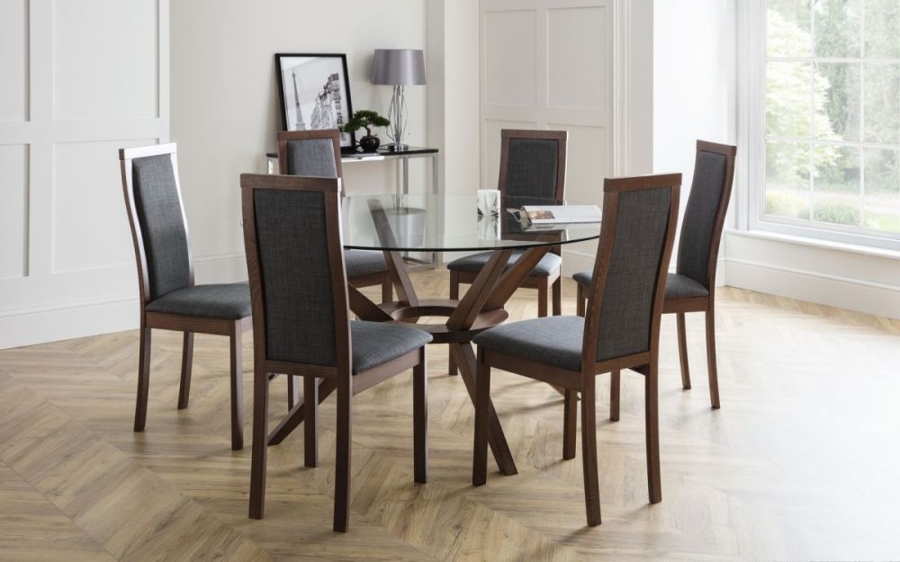 Product photograph of Chelsea Glass And Walnut 6 Seater Round Dining Table from Choice Furniture Superstore.