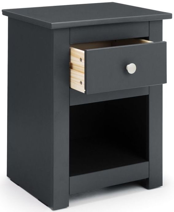 Product photograph of Radley Dark Grey 1 Drawer Bedside Cabinet from Choice Furniture Superstore.