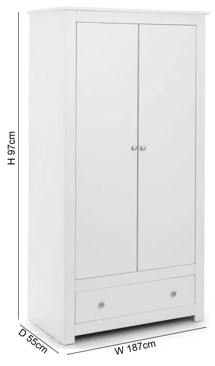 Product photograph of Radley 2 Door 1 Drawer Wardrobe - Comes In Surf White And Anthracite Options from Choice Furniture Superstore.