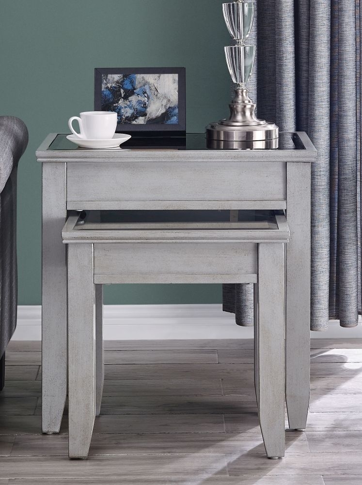 Product photograph of Lampeter Grey Mirrored Nest Of 2 Tables from Choice Furniture Superstore.