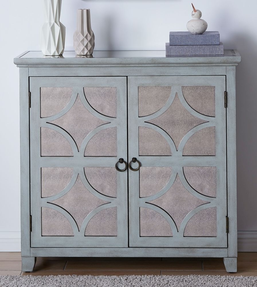 Product photograph of Russell Grey Mirrored 2 Door Small Sideboard from Choice Furniture Superstore.