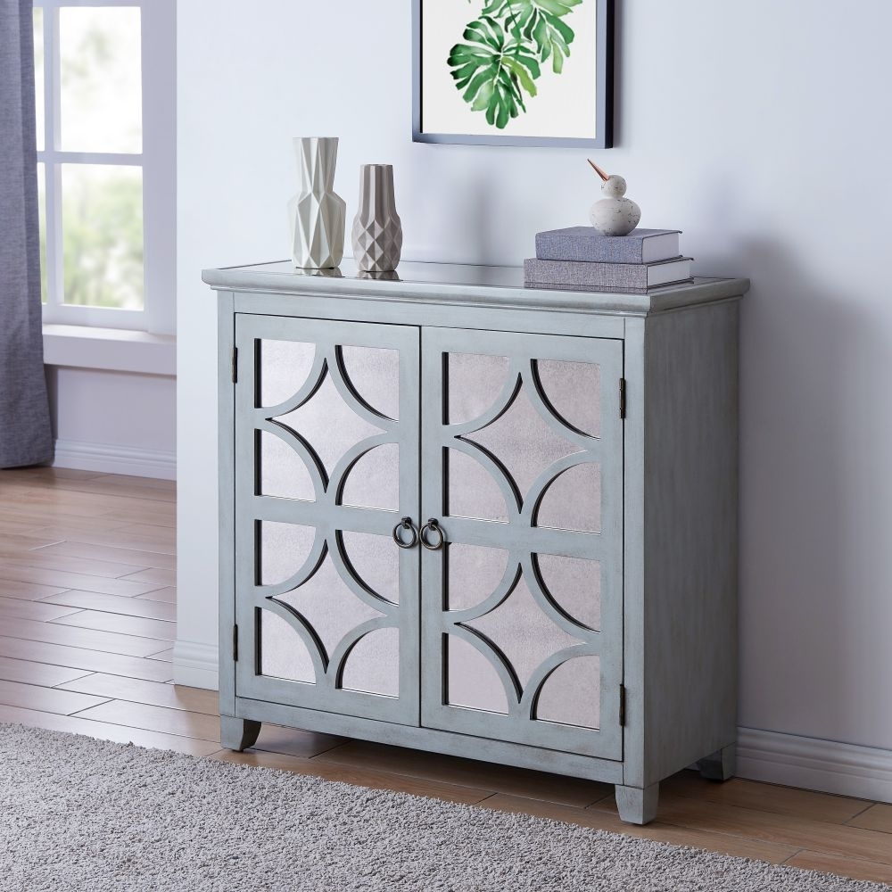 Product photograph of Russell Grey Mirrored 2 Door Small Sideboard from Choice Furniture Superstore.