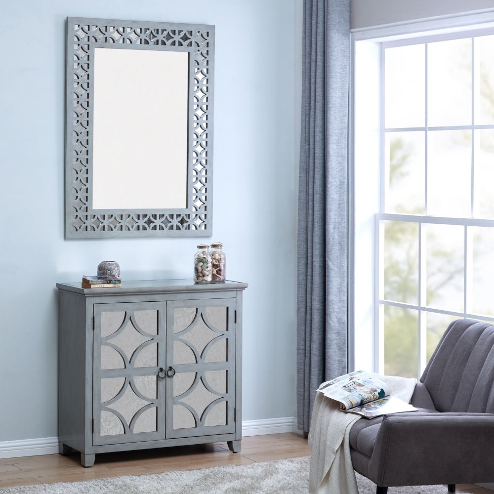 Product photograph of Russell Grey Mirrored 2 Door Small Sideboard from Choice Furniture Superstore.