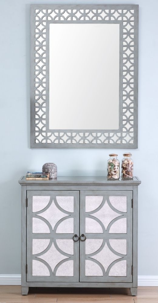 Product photograph of Russell Grey Mirrored 2 Door Small Sideboard With Mirror from Choice Furniture Superstore.