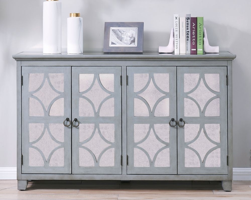 Product photograph of Russell Grey Mirrored 4 Door Sideboard from Choice Furniture Superstore.