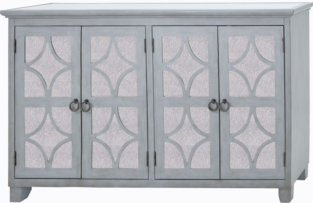 Product photograph of Russell Grey Mirrored 4 Door Sideboard With Mirror from Choice Furniture Superstore.