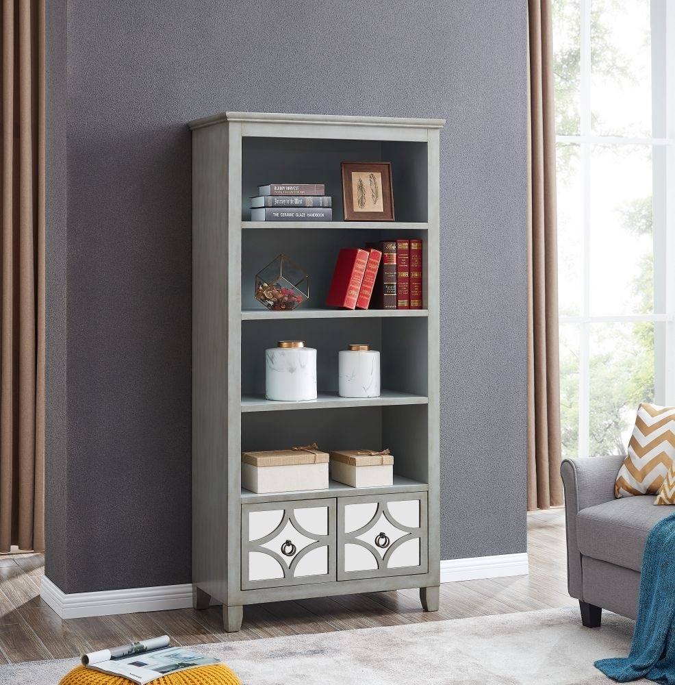 Product photograph of Russell Grey Mirrored Bookcase from Choice Furniture Superstore.