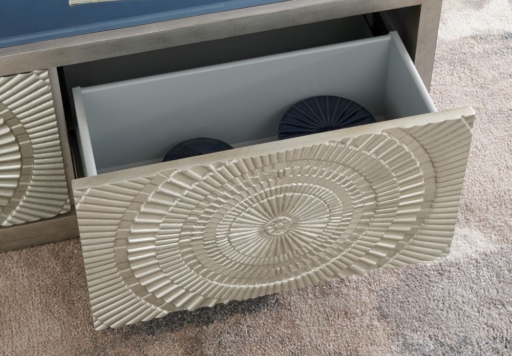 Product photograph of Frenso Silver Embossed Coffee Table With Mirrored Top from Choice Furniture Superstore.