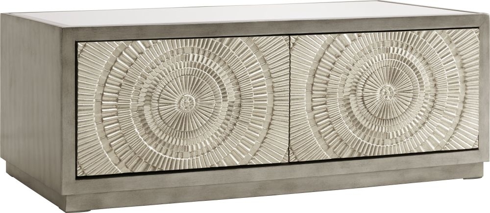 Product photograph of Frenso Silver Embossed Coffee Table With Mirrored Top from Choice Furniture Superstore.