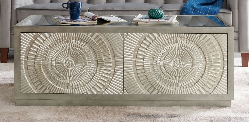 Product photograph of Frenso Silver Embossed Coffee Table With Mirrored Top from Choice Furniture Superstore.