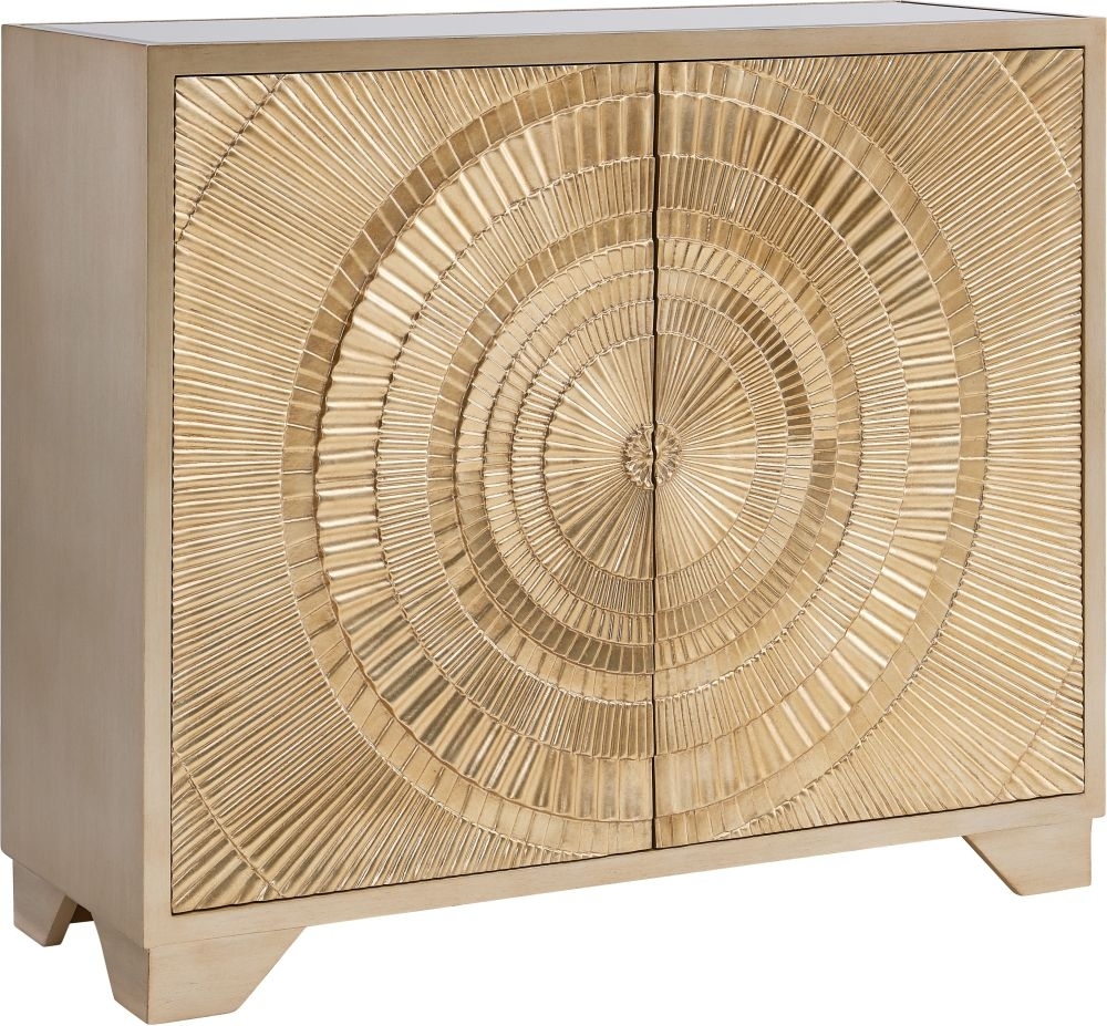 Product photograph of Frenso Gold Embossed 2 Door Small Sideboard With Mirrored Top from Choice Furniture Superstore.