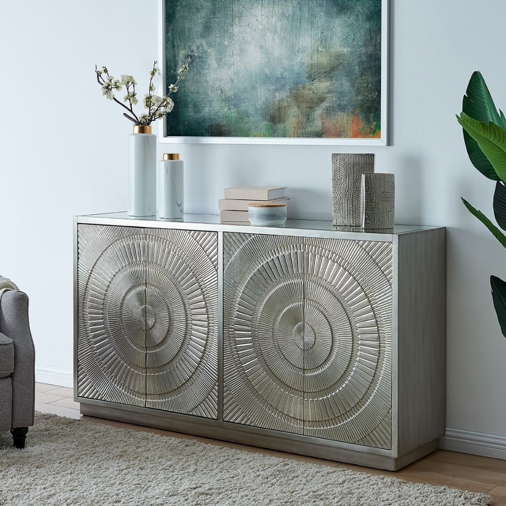 Product photograph of Frenso Embossed 4 Door Sideboard With Mirrored Top from Choice Furniture Superstore.