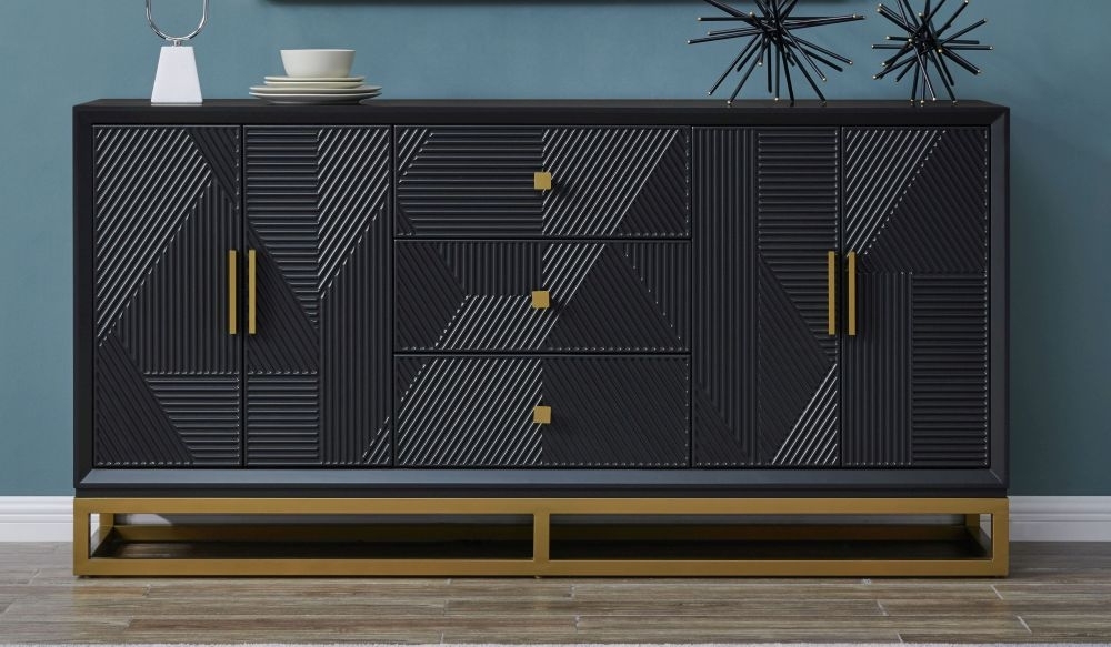Product photograph of Orlando Black Geometric Design 4 Door 3 Drawer Sideboard from Choice Furniture Superstore.