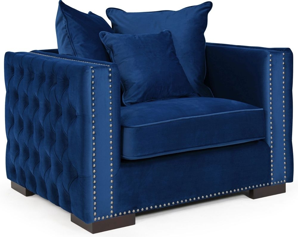 Product photograph of Inverness Blue Velvet Studded Fabric Armchair from Choice Furniture Superstore.