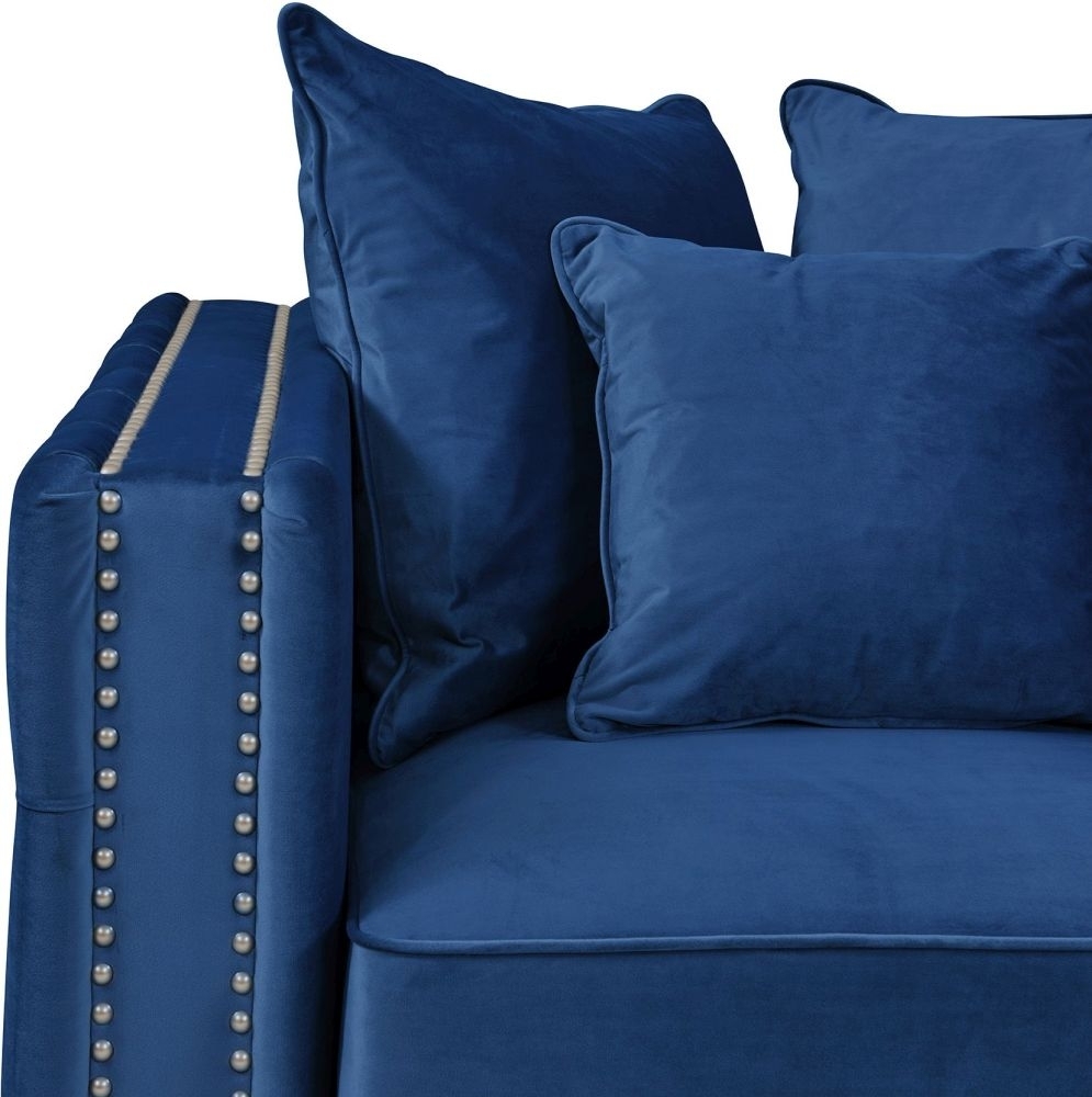 Product photograph of Inverness Blue Velvet Studded Fabric Armchair from Choice Furniture Superstore.
