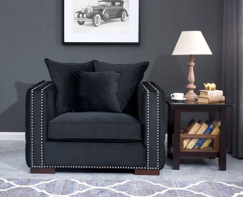 Product photograph of Moscow Black Velvet Fabric Armchair from Choice Furniture Superstore.