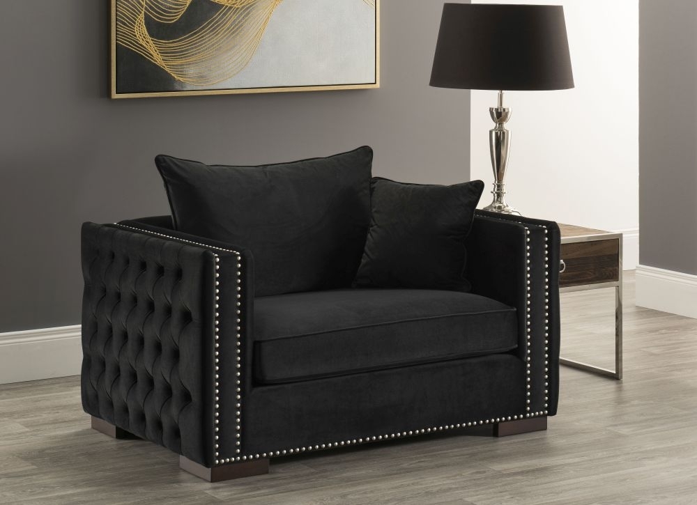 Product photograph of Moscow Black Velvet Fabric Snuggle Chair from Choice Furniture Superstore.