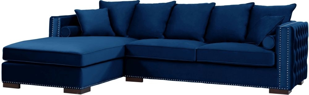 Product photograph of Moscow Blue Velvet Fabric Corner Sofa Suite - Left from Choice Furniture Superstore.