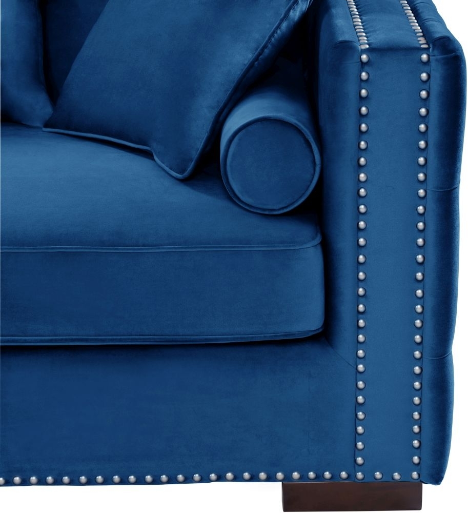 Product photograph of Moscow Blue Velvet Fabric Corner Sofa Suite - Left from Choice Furniture Superstore.