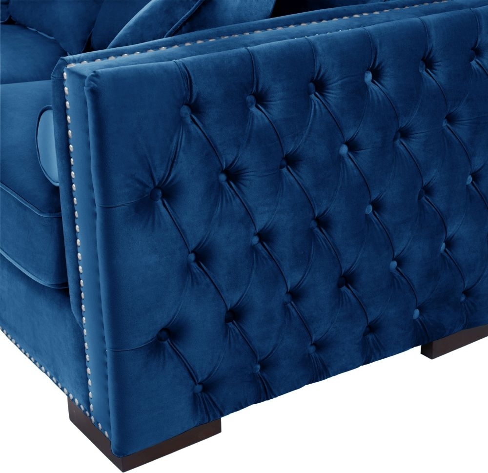 Product photograph of Moscow Blue Velvet Fabric Corner Sofa Suite - Left from Choice Furniture Superstore.